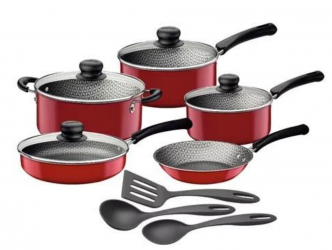 Tramontina Batería de Cocina, Aluminio, Antiadherente, 12 Piezas, Rojo 