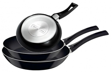 Tramontina Juego de Sartenes Everyday, 3 Piezas, Antiadherente, Aluminio, Negro 