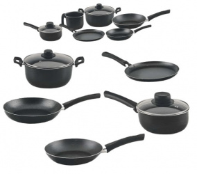 Tramontina Batería de Cocina Lazio, Aluminio, Antiadherente, 8 Piezas, Negro 