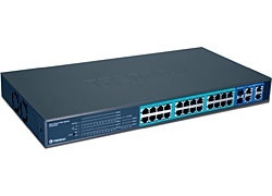 Switch Trendnet Gigabit Ethernet TPE-224WS, 24 Puertos PoE 10/100/1000Mbps (4x PoE+) + 4 Puertos Gigabit Ethernet + 2 Puertos Mini-GBIC, 12.8 Gbit/s, 8.000 Entradas  - No Administrable 