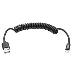 Tripp Lite Cable M100-004COIL-BK Lightning Macho - USB Macho, 1.2 Metros, Negro 