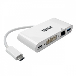 Tripp Lite by Eaton Adaptador USB C Macho - DVI-I Hembra, con Hub USB, 1x RJ-45 