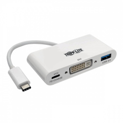 Tripp Lite by Eaton Adaptador USB C Macho - DVI/D Hembra, con Puertos USB A/USB C, Compatible con Thunderbolt 3, Blanco 