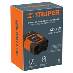 Truper Inversor De Corriente INCO-400, 400W, 12V, 120V, 2 Contactos + 2 USB 