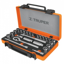 Truper Juego de Dados con Matraca JD-3/8X26MP, 25 Piezas, Naranja/Plata 