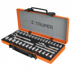 Truper Juego de Dados con Matraca JD-3/8X36MP, 36 Piezas, Naranja 