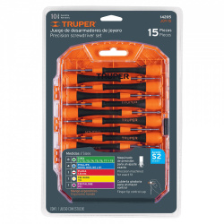 Truper Juego de Desarmadores de Precisión JOY-15, 135mm, 15 Piezas, Negro/Naranja 