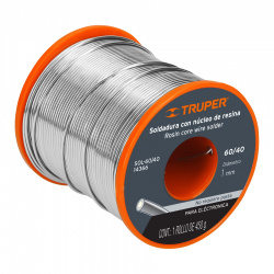 Truper Rollo de Soldadura con Núcleo Resina para Electrónica  SOL-60/40, 450g, Estaño/Plomo(60/40) 