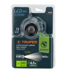 Truper Linterna LED Tipo Minero Recargable LI-CA-340R, 340 Lúmenes, Negro 