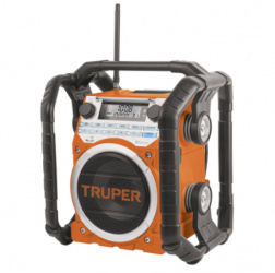 Truper Bocina con Radio de Uso Rudo, Bluetooth, Alámbrico/Inalámbrico, USB, Naranja - Resistente al Agua 