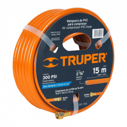 Manguera para Compresor de Aire Truper MAN-PI-15-1/4, 15 Metros, 3 Capas, Naranja 