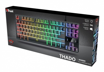 Teclado Gamer Trust GXT 833 Thado TKL LED RGB, Alámbrico, Negro/Plata (Español) 
