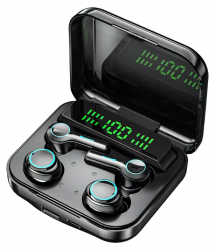 Tws Audífonos Intrauriculares con Micrófono ET008, Inalámbrico, Bluetooth, USB-C, Negro 