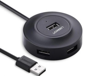 Ugreen Hub USB 2.0 Macho - 4x USB 2.0 Hembra, Negro 