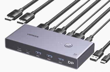 Ugreen Conmutador DisplayPort KVM 25962, 3x USB-A, 1x USB-C 