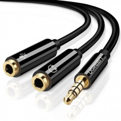 Ugreen Cable AUX 3.5mm Macho - 2x 3.5mm Hembra, 15cm, Negro 