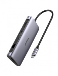 Ugreen Hub USB C 3.2 - 3x USB 3.0, 1x HDMI, 1x RJ-45, 1x VGA, 1x SD, 1x PD, 5000Mbit/s, Plata 