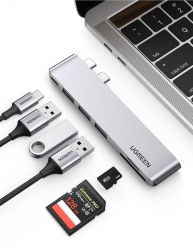 Ugreen Hub 2x USB C - 3x USB 3.0, Plata 