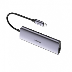 Ugreen Hub USB-C Macho - 3x USB 3.0/1x RJ-45, Gris 