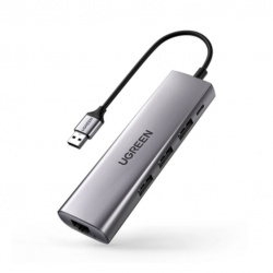 Ugreen Hub USB 3.0 Macho - 3x USB 3.0, 1x RJ-45, 1x Micro USB 2.0, 625Mbit/s, Gris 