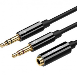 Ugreen Cable AUX 3.5mm Hembra - 2x AUX 3.5mm Macho, 20cm, Negro 