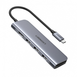 Ugreen Hub USB-C 3.1 - 3x USB 3.0, 1x HDMI, 1x SD, 1xTF Hembra, 5 Gbit/s, Gris 