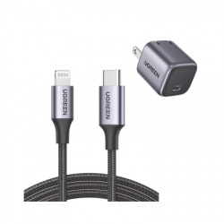 Ugreen Cargador de Pared Nexode, 20W, 1x USB-C, Gris - Incluye Cable USB-C - Lightning 