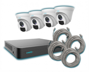 Uniarch Kit de Vigilancia NVR-104E2-P4-KIT3 de 4 Cámaras IP Domo y 4 Canales, con Grabadora y Cables 