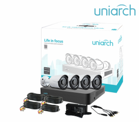 Uniarch Kit de Vigilancia UN104G2 de 4 Cámaras Bullet, con Grabadora, Cables y Fuente de Poder 