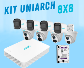 Uniarch Kit de Vigilancia UNIARCH 8 4MP de 4 Cámaras IPC Bullet, 4 Cámaras IPC Domo y 8 Canales, con Disco Duro y Grabadora 
