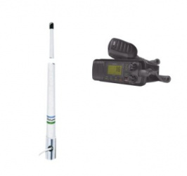 Uniden Kit Radio Móvil Marino UM-385BK, VHF, 25W, Negro - Incluye Antena Marina 5101 