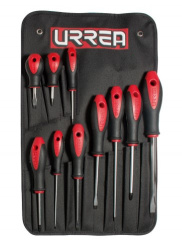 Urrea Juego de Desarmadores de Puntas Plana/Cabinet/Phillips 8600F, 10 Piezas, Negro/Rojo 