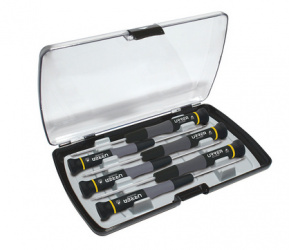 Urrea Juego de Desarmadores Anti-estáticos ESD, Punta Plana, 6 Piezas, Negro/Gris 