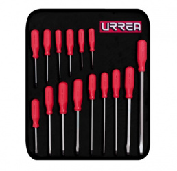 Urrea Juego de Desarmadores de Punta Plana 9600ER, 15 Piezas, Rojo 