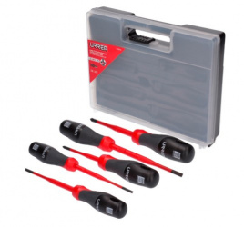 Urrea Juego de Desarmadores Slim 1000V, 5 Piezas, Negro/Rojo 