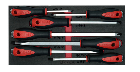 Urrea Juego de Desarmadores CH128, 7 Piezas, Negro/Rojo 