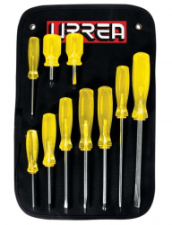 Urrea Juego de Desarmadores de Cruz/Plano JBUD02, 10 Piezas, Amarillo 