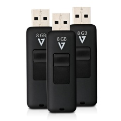 Memoria USB V7 VF28GAR-3PK-3N, 8GB, USB 2.0, Negro, 3 Piezas 