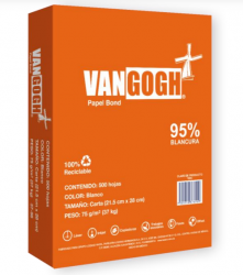 Vangogh Papel Bond 75g/m², 5000 Hojas de Tamaño Carta, Blancura 95% 