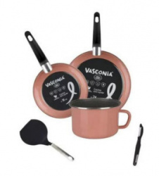 Vasconia Batería de Cocina 38514, 5 Piezas, Rosa 