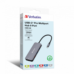 Verbatim Hub USB-C - 1x HDMI, 1x RJ45, 2x USB-C, 1x USB-A 3.2 Gen2, 2x USB-A 3.2 Gen1, 1x SD, 1x microSD, Gris 