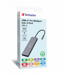 Verbatim Hub USB-C - DisplayPort, HDMI, RJ-45, USB-A 2.0, USB-A 3.1, USB-A 3.2, USB-C, 10 Gbit/s  
