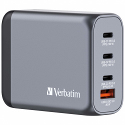 Verbatim Cargador de Pared GNC-100, 100W, 3x USB-C, 1x USB-A, Gris 