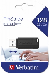 Memoria USB Verbatim PinStripe, 128GB, USB 2.0, Lectura 10MB/s, Escritura 4MB/s, Negro 