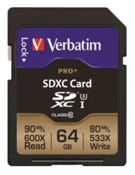 Memoria Flash Verbatim Pro+, 64GB SDXC Clase 10 