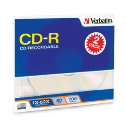 Verbatim Discos Virgenes para CD, CD-R, 52x, 2 Discos (95187) 