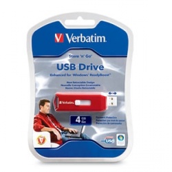 Memoria USB Verbatim Store 'n' Go, 4GB, USB 2.0, Rojo 