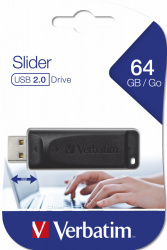 Memoria USB Verbatim Slider, 64GB, USB-A 2.0, Lectura 10MB/s, Escritura 4MB/s, Negro 