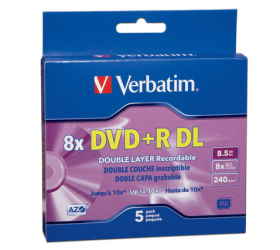 Verbatim Discos Virgenes para DVD, DVD+R DL, 8x, 8.5GB, 5 Piezas 