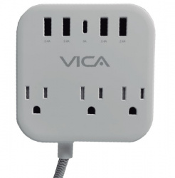 Vica Supresor de Picos EX7P, 3 Contactos, 4x USB-A, 1X USB-C 125V 
